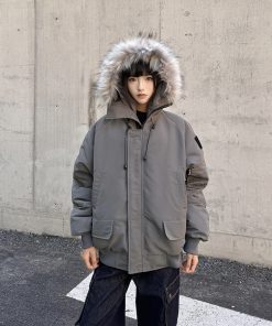 Women's Thick Hooded Parka with Fur Collar - 2025 Winter Jacket in American Style, Unisex Cotton Coat for Cold Weather