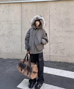 Women's Thick Hooded Parka with Fur Collar - 2025 Winter Jacket in American Style, Unisex Cotton Coat for Cold Weather