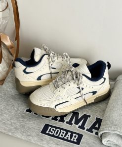 Women's Thick-Soled White Mesh Sneakers - Versatile American Style for Spring 2025 - Casual Y2K Student Footwear