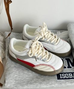 Women's Thick-Soled White Panel Shoes, 2025 Spring Versatile Niche Footwear, Soft Style for Casual and Trendy Looks