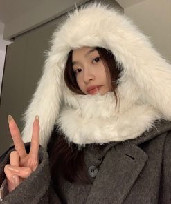 Women's Thickened Plush Hat and Scarf Set, Warm Fleece Neck Gaiter, Cute Winter Ear Protection, Cozy Two-Piece Accessory Set