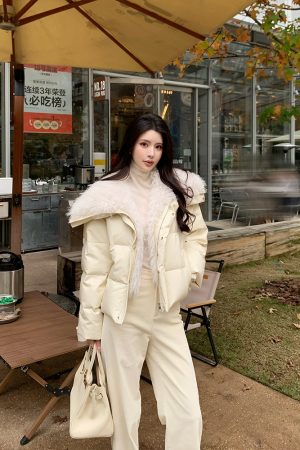 Women's Thickened Protein Leather Down Jacket - Designer Outerwear for Autumn and Winter, Chic and Warm