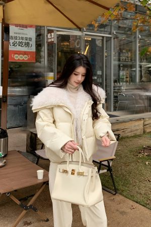 Women's Thickened Protein Leather Down Jacket - Designer Outerwear for Autumn and Winter, Chic and Warm