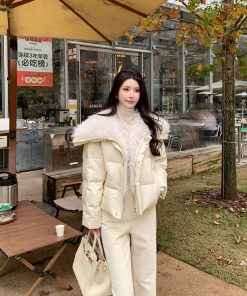 Women's Thickened Protein Leather Down Jacket - Designer Outerwear for Autumn and Winter, Chic and Warm