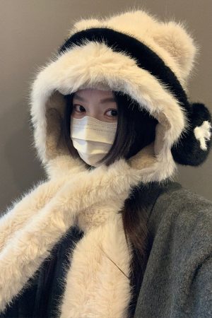 Women's Thickened Teddy Bear Plush Hat and Scarf Set with Cute Bow â€“ Warm Ear Protection for Autumn and Winter
