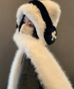 Women's Thickened Teddy Bear Plush Hat and Scarf Set with Cute Bow – Warm Ear Protection for Autumn and Winter