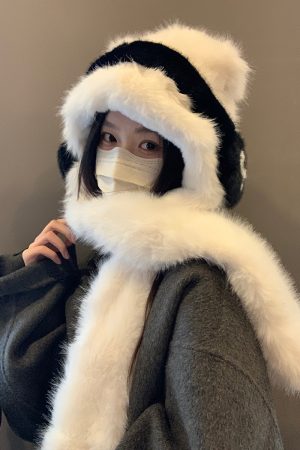 Women's Thickened Teddy Bear Plush Hat and Scarf Set with Cute Bow â€“ Warm Ear Protection for Autumn and Winter