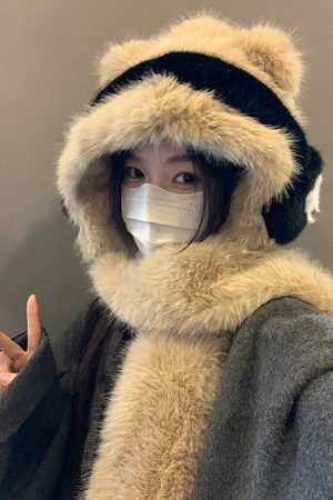 Women's Thickened Teddy Bear Plush Hat and Scarf Set with Cute Bow â€“ Warm Ear Protection for Autumn and Winter