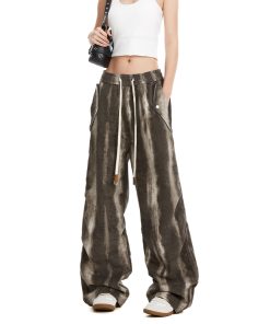 Women's Tie-Dye Cargo Pants - Trendy Hip-Hop Wide-Leg Straight Design for American High Street & Jazz Dance Styles