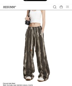 Women's Tie-Dye Cargo Pants - Trendy Hip-Hop Wide-Leg Straight Design for American High Street & Jazz Dance Styles