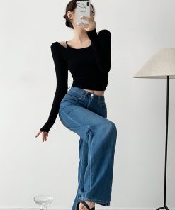 Women's Two-Piece Round Neck Long Sleeve T-Shirt - Versatile Layering Base Top for Spring 2025, Y2K Style