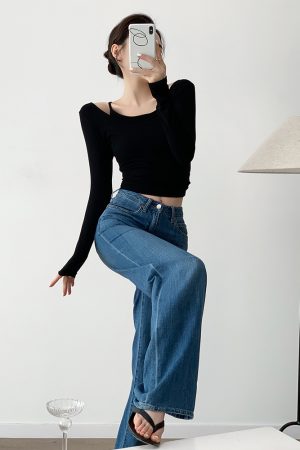 Women's Two-Piece Round Neck Long Sleeve T-Shirt - Versatile Layering Base Top for Spring 2025, Y2K Style
