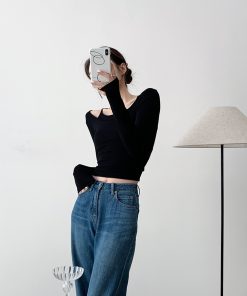 Women's Two-Piece Round Neck Long Sleeve T-Shirt - Versatile Layering Base Top for Spring 2025, Y2K Style