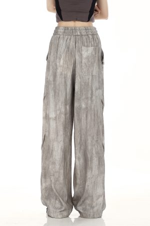 Women's Vintage American Streetwear Wide-Leg Drawstring Pants - Versatile Straight Leg Floor-Length Trousers for Summer Fashion