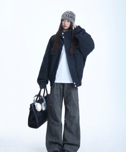 Women's Vintage American-Style Canvas Work Jacket with Stand Collar - 2025 Spring New Arrival, Clean Fit Design