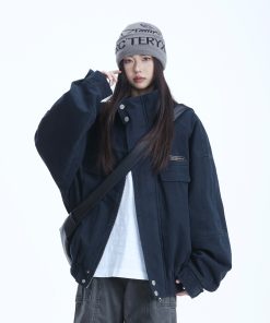 Women's Vintage American-Style Canvas Work Jacket with Stand Collar - 2025 Spring New Arrival, Clean Fit Design