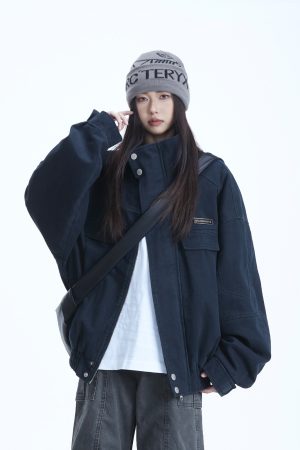 Women's Vintage American-Style Canvas Work Jacket with Stand Collar - 2025 Spring New Arrival, Clean Fit Design