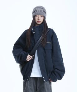 Women's Vintage American-Style Canvas Work Jacket with Stand Collar - 2025 Spring New Arrival, Clean Fit Design