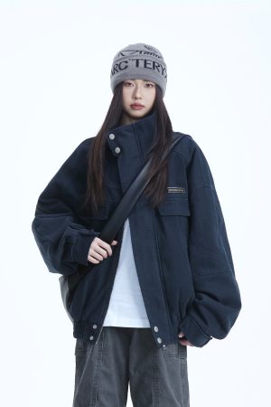 Women's Vintage American-Style Canvas Work Jacket with Stand Collar - 2025 Spring New Arrival, Clean Fit Design