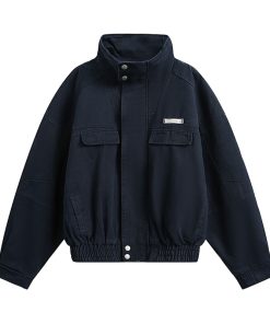 Women's Vintage American-Style Canvas Work Jacket with Stand Collar - 2025 Spring New Arrival, Clean Fit Design