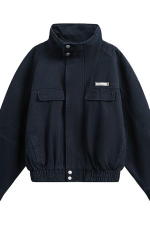 Women's Vintage American-Style Canvas Work Jacket with Stand Collar - 2025 Spring New Arrival, Clean Fit Design
