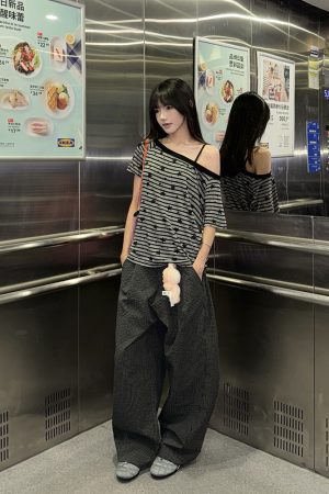 Women's Vintage Asymmetrical Shoulder T-Shirt - Relaxed Fit, Short Sleeve, Summer Style, European American Fashion