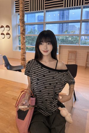 Women's Vintage Asymmetrical Shoulder T-Shirt - Relaxed Fit, Short Sleeve, Summer Style, European American Fashion