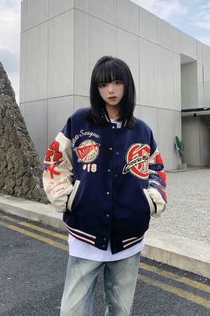 Women's Vintage Baseball Jacket - Legal Alien Thick Loose Winter Coat, Trendy American Style Outerwear for Men, Y2K Fashion