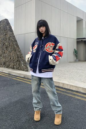 Women's Vintage Baseball Jacket - Legal Alien Thick Loose Winter Coat, Trendy American Style Outerwear for Men, Y2K Fashion