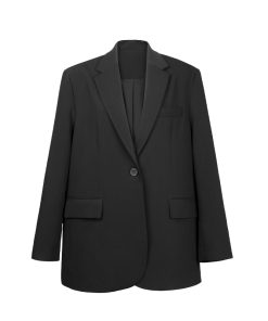 Women's Vintage Black Suit Jacket - Autumn Loose Fit Casual Blazer with Single Button & Versatile Shoulder Design