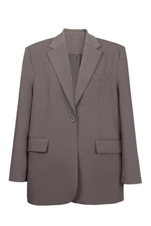 Women's Vintage Black Suit Jacket - Autumn Loose Fit Casual Blazer with Single Button & Versatile Shoulder Design