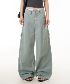 Women's Vintage Casual Tie Pants - American Vintage Design, Loose Straight Fit, Long Work Pants for Effortless Style
