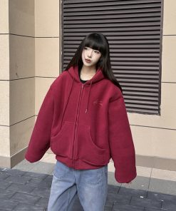 Women's Vintage Heavy Embroidery Hooded Sweatshirt - Thick Zipper Cardigan Jacket for Autumn Winter - Trendy American Style