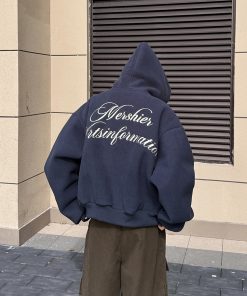 Women's Vintage Heavy Embroidery Hooded Sweatshirt - Thick Zipper Cardigan Jacket for Autumn Winter - Trendy American Style