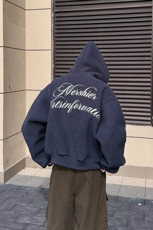 Women's Vintage Heavy Embroidery Hooded Sweatshirt - Thick Zipper Cardigan Jacket for Autumn Winter - Trendy American Style