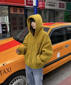 Women's Vintage Heavy Embroidery Hooded Sweatshirt - Thick Zipper Cardigan Jacket for Autumn Winter - Trendy American Style