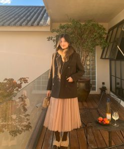 Women's Vintage Houndstooth Wool Suit Coat - High-End Temperament Overcoat for Chic 90s-Inspired Style