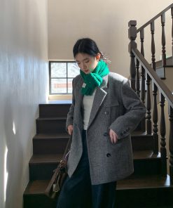 Women's Vintage Houndstooth Wool Suit Coat - High-End Temperament Overcoat for Chic 90s-Inspired Style