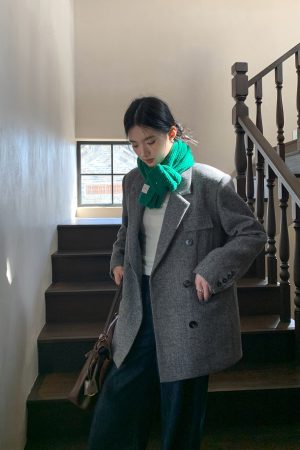 Women's Vintage Houndstooth Wool Suit Coat - High-End Temperament Overcoat for Chic 90s-Inspired Style