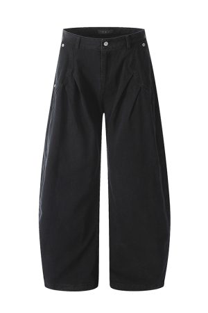 Women's Vintage Pleated Straight Leg Work Pants with Curved Design - Slim Fit Wide Leg Casual Trousers for 90s Inspired Style