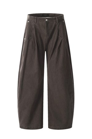 Women's Vintage Pleated Straight Leg Work Pants with Curved Design - Slim Fit Wide Leg Casual Trousers for 90s Inspired Style
