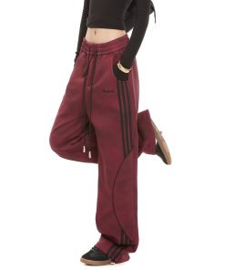 Women's Vintage Striped Sweatpants - Straight-Leg Casual Pants for Autumn, Trendy Street Style, Sporty Draped Design