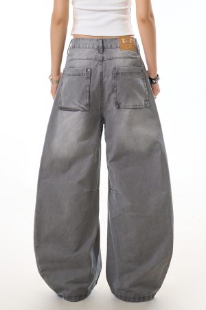 Women's Vintage Washed Straight-Leg Jeans - Loose-Fitting Casual Pants for 90s Style Fashion