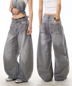 Women's Vintage Washed Straight-Leg Jeans - Loose-Fitting Casual Pants for 90s Style Fashion