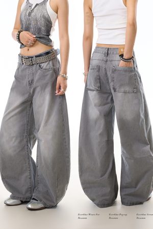 Women's Vintage Washed Straight-Leg Jeans - Loose-Fitting Casual Pants for 90s Style Fashion