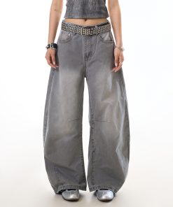 Women's Vintage Washed Straight-Leg Jeans - Loose-Fitting Casual Pants for 90s Style Fashion
