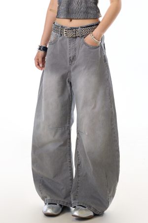 Women's Vintage Washed Straight-Leg Jeans - Loose-Fitting Casual Pants for 90s Style Fashion