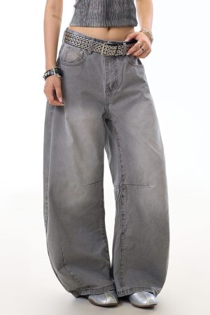 Women's Vintage Washed Straight-Leg Jeans - Loose-Fitting Casual Pants for 90s Style Fashion