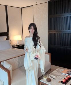 Women's White Alpaca Wool Knitted Cardigan Coat - Warm Autumn Winter Cloak Shawl for Cozy Layering