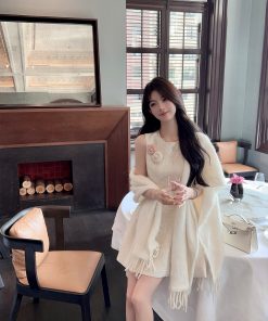 Women's White Alpaca Wool Knitted Cardigan Coat - Warm Autumn Winter Cloak Shawl for Cozy Layering